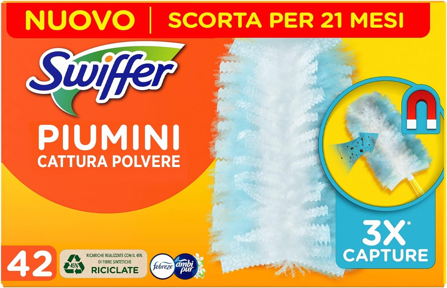 Swiffer Duster Piumini Catturapolvere, 42 Piumini, Profumo Freschezza di Ambi Pur, Cattura e Intrappola Polvere e Sporco, Raggiunge i Punti Più Difficili della Casa, Scorta per 21 Mesi